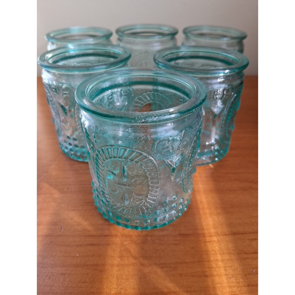 Kate Aspen Blue Glass Tealight Votive Candle Holder Fleur de Lis Set Of 6